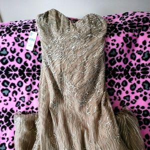 Rene Ruiz collection strapless evening gown. Tan. Size 6